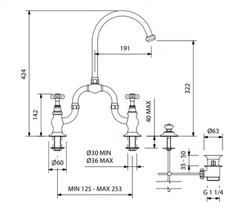 JAMES - 3 hole bridge mixer with automatic pop-up waste by Park Avenue - view 3